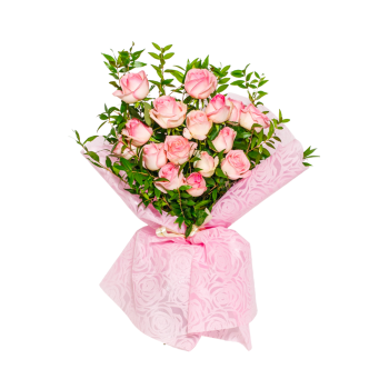 Μπουκέτο με 15 Ροζ Τριαντάφυλλα και Μυρτιά 